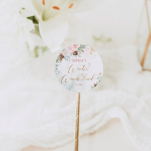 Blush pink winter wonderland girl birthday classic round sticker