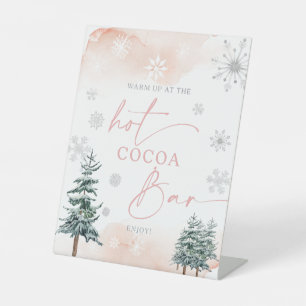 Blush Pink Winter Wonderland Hot Cocoa Bar Pedestal Sign