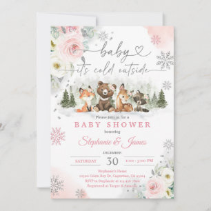 Blush Pink Winter Woodland Baby Shower Invitation
