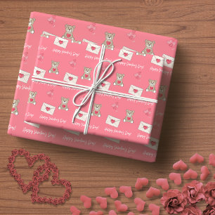 Blush Pink with Bear, Hearts, and Custom Message Wrapping Paper
