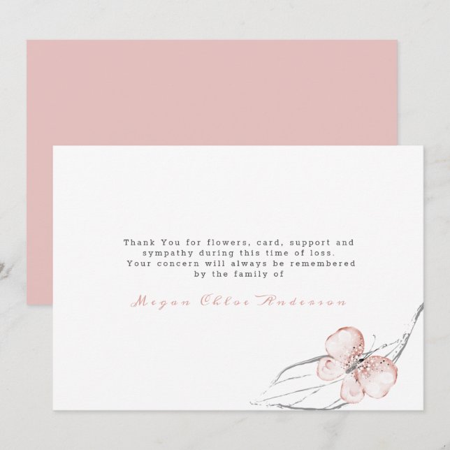 Blush Pink with Butterfly Funeral  Thank You Card (Front/Back)