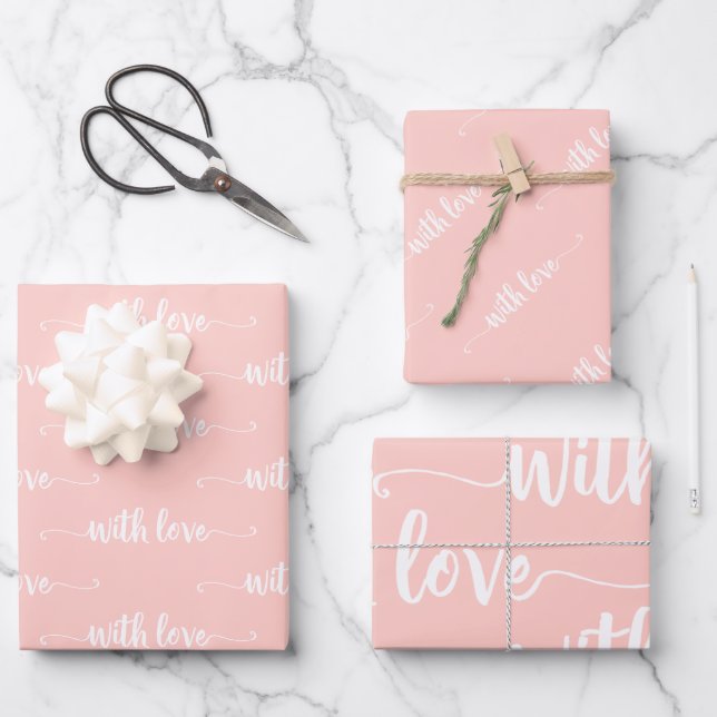 Blush Pink With Love Wrapping Paper Sheets (Front)