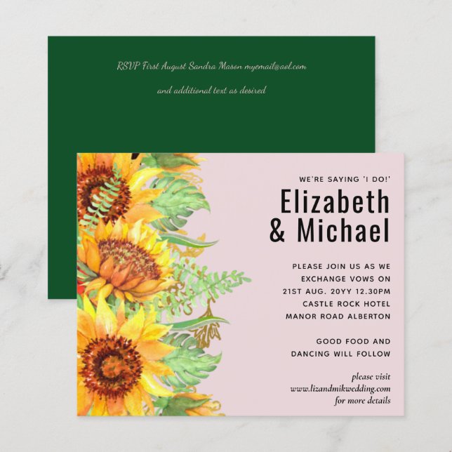 Blush Pink with Sunflowers Wedding Budget (Front/Back)