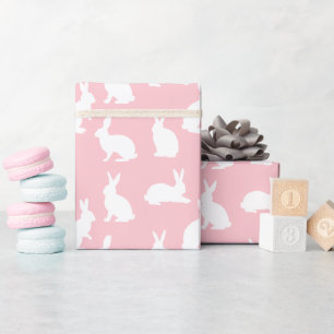 Blush Pink With White Bunny Pattern Lovely Easter Wrapping Paper
