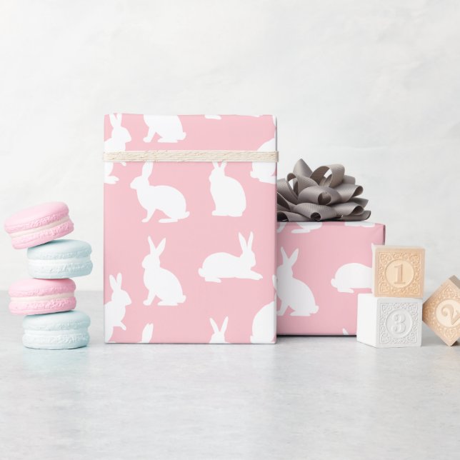 Blush Pink With White Bunny Pattern Lovely Easter Wrapping Paper (Baby Shower)