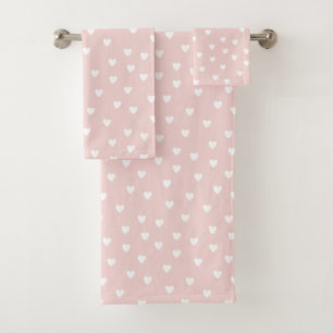 Blush Pink with White Hearts Bath Towel Set