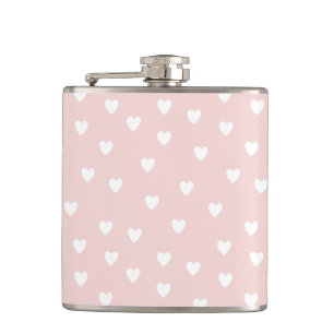 Blush Pink with White Hearts Hip Flask