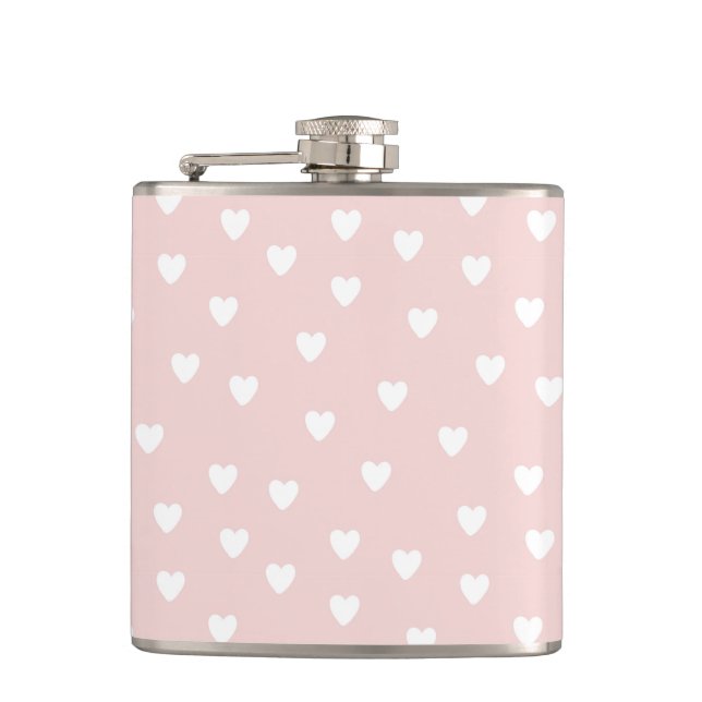 Blush Pink with White Hearts Hip Flask (Front)
