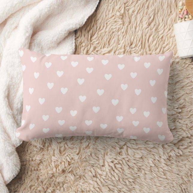 Blush Pink with White Hearts | Nursery Lumbar Cushion (Blanket)