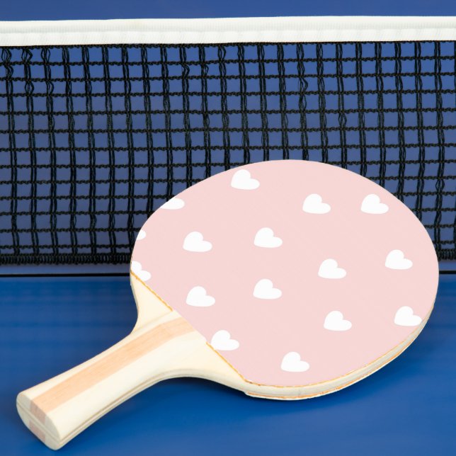 Blush Pink with White Hearts Ping Pong Paddle (Insitu)
