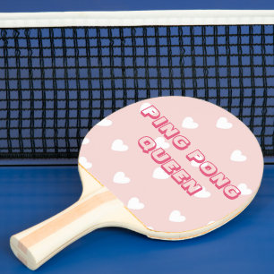 Blush Pink with White Hearts   PING PONG QUEEN Paddle