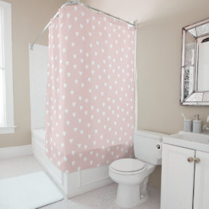 Blush Pink with White Hearts Shower Curtain