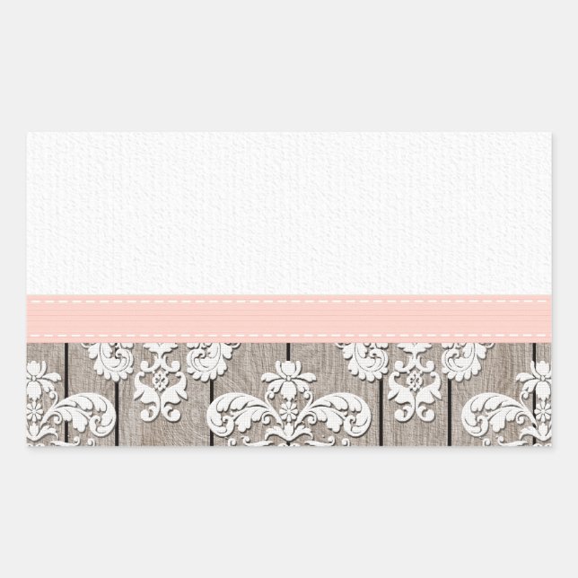 Blush Pink Wood Lace Rustic Rectangular Sticker (Front)