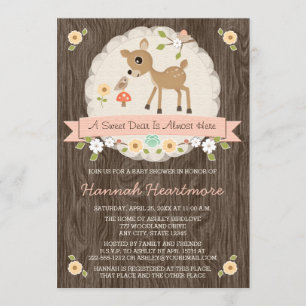 BLUSH PINK WOODLAND DEER BABY SHOWER INVITATION
