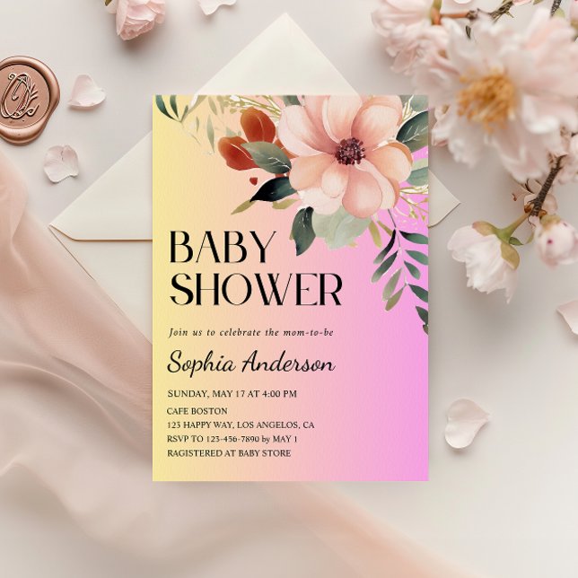 Blush Pink & Yellow Floral Baby Shower Invitation (Creator Uploaded)