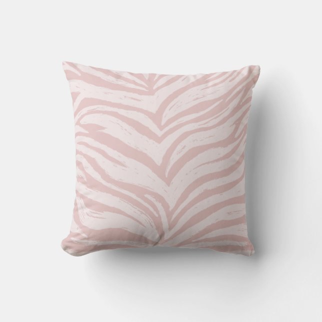 Blush Pink Zebra Print Tiger Stripes Animal Print  Cushion (Front)