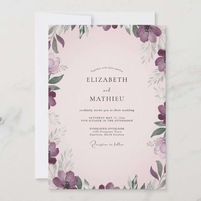 Blush Plum Anemone Wedding Invitation (Front)