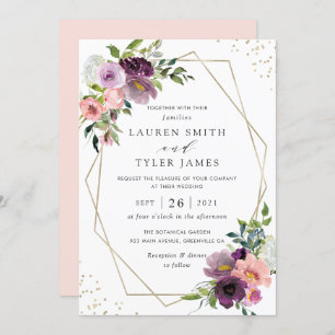 Blush Plum Floral Geometric Purple Modern Greenery Invitation
