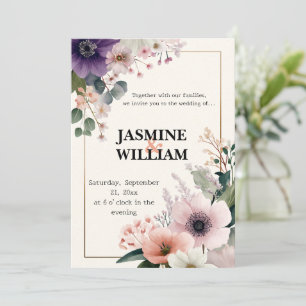 🌹 Blush & Plum Floral Wedding Invitation 💐💒