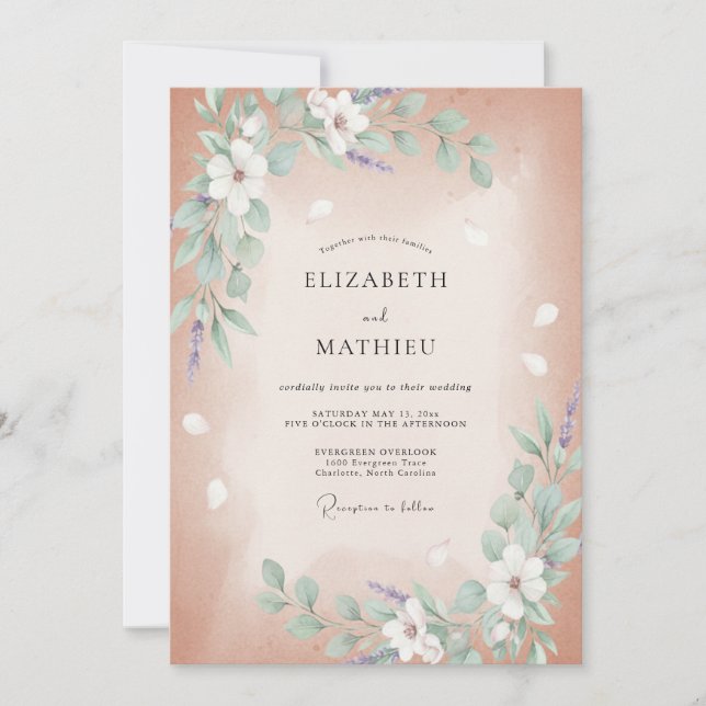 Blush Poetic Meadow Wedding Invitation (Front)