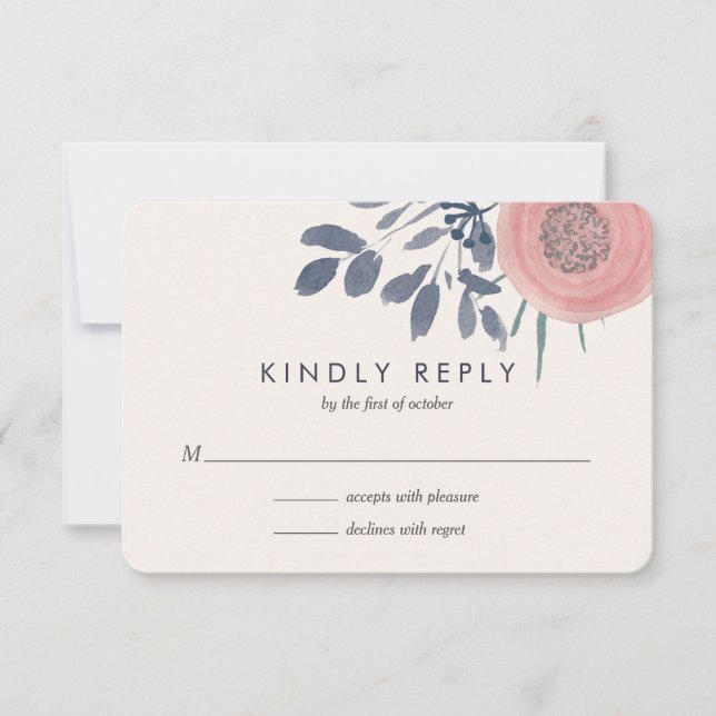 Blush Poppies Wedding RSVP Response (Front)