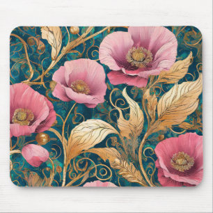Blush Poppy Scroll - Art Nouveau Floral Mouse Pad