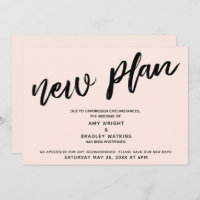 Blush Postponed Wedding Announcement New Plan Card