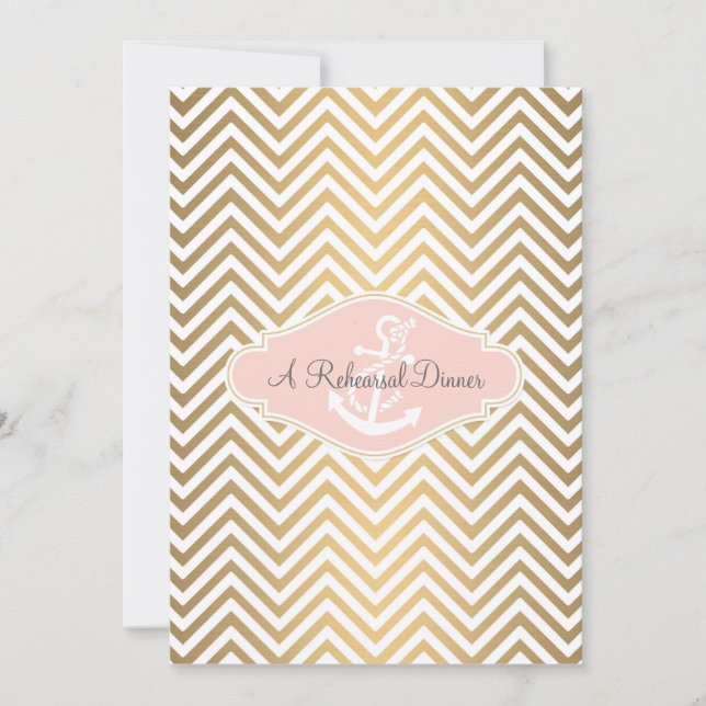 Blush Preppy Chevron Stripe Modern Nautical Anchor Invitation (Front)