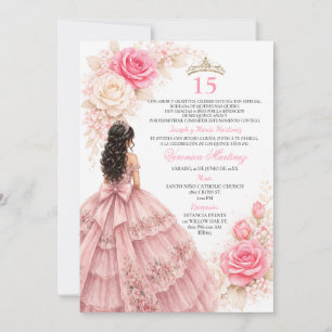 Blush Princess Dress Sweet 15 Elegant Rose Gold Invitation