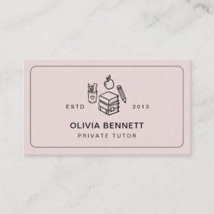 Blush Private Tutor Teacher Books Pencil School Business Card