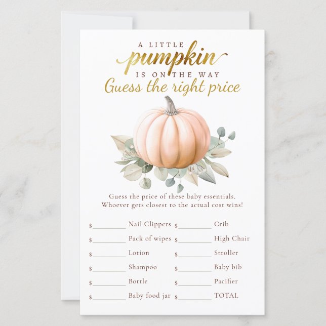 Blush Pumpkin Baby Shower Guess the Price Game (Front)