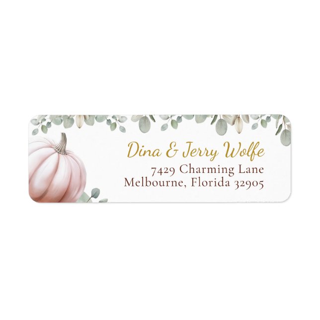 Blush Pumpkin Fall Baby Shower Return Address Label (Front)