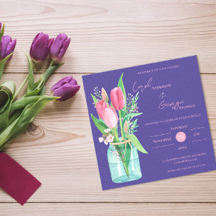 Blush & Purple Floral Mason Jar Wedding Invitation