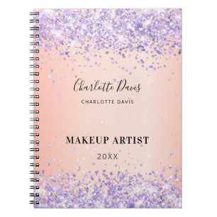 Blush purple glitter name signature business notebook