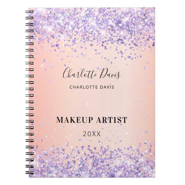 Blush purple glitter name signature business notebook (Front)