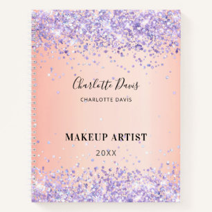 Blush purple glitter name signature business notebook