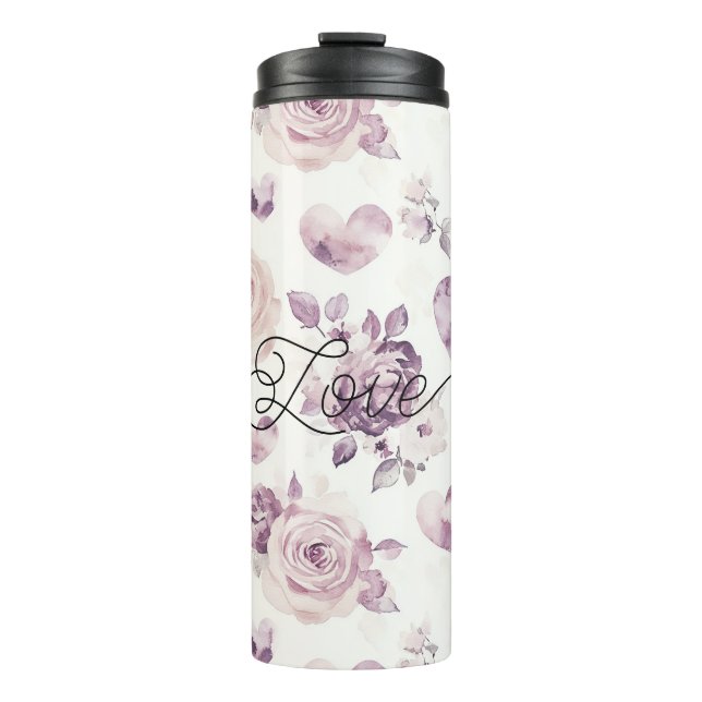 Blush Purple Hearts Flowers Love Thermal Tumbler (Front)