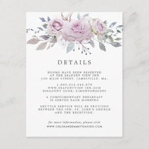Blush Purple Rose Floral Wedding Guest Details Enclosure Card