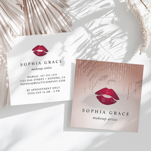 Blush Rain Makeup Artist Lips Square Business Card (Creator Uploaded)