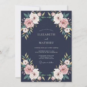 Blush Ranunculus Midnight Eucalyptus Wedding Invitation