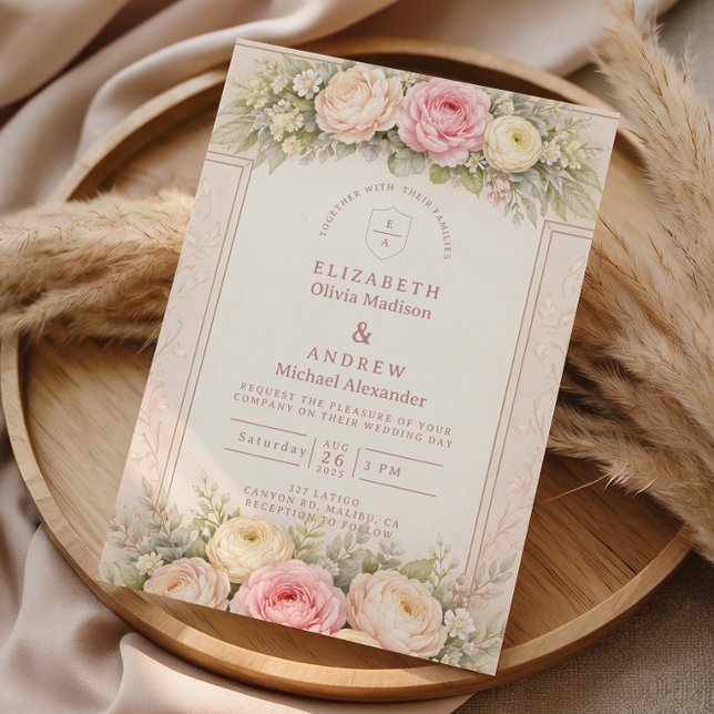 Blush Ranunculus Rose Garden Wedding Invitation (Creator Uploaded)