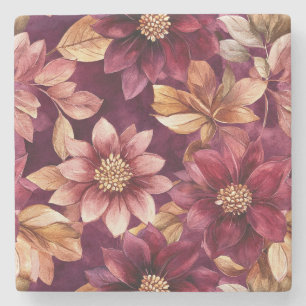 Blush Red Burgundy Flowers Stone Coaster