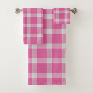 Blush Red Checkered Gingham Plaid Bath Towel Set