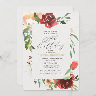 Blush Red Floral 60th Surprise Birthday Party Invitation
