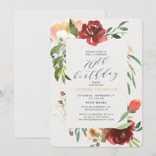 Blush Red Floral 70th Surprise Birthday Party Invitation