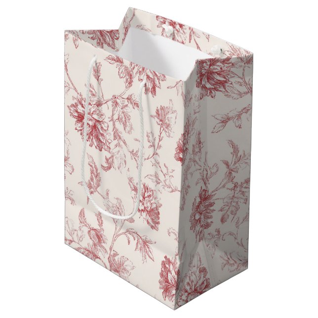 Blush Red Floral Birthday Medium Gift Bag (Front Angled)