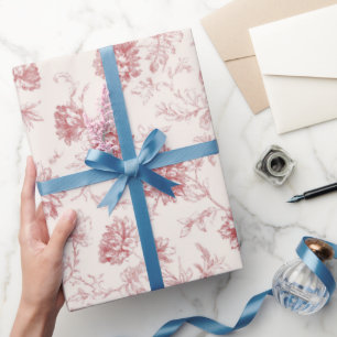 Blush Red Floral Birthday Wrapping Paper