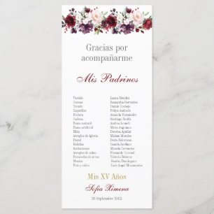 Blush Red Floral Quinceañera Program