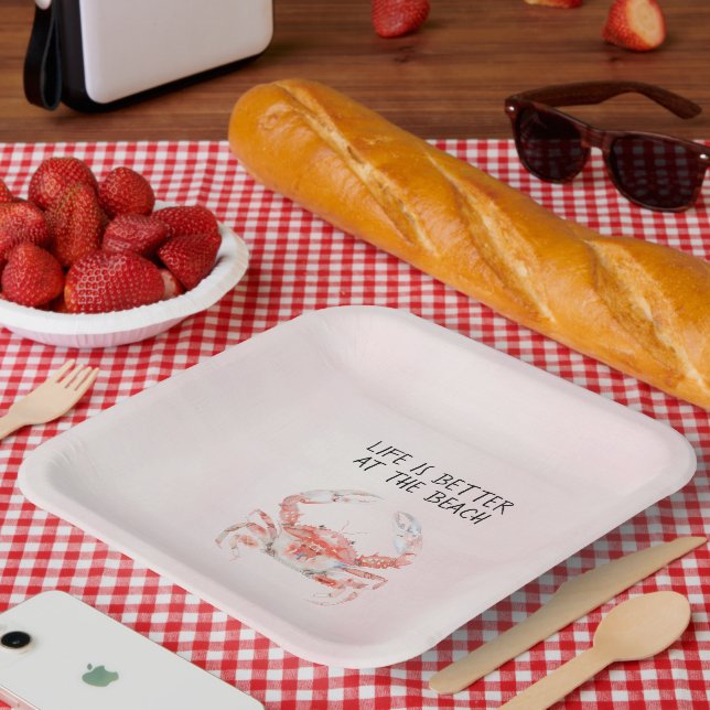 Blush Red Ocean Crab Paper Plate (Picnic)