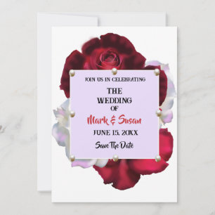 Blush Red Rose & White Pearl Wedding Save the Date Invitation